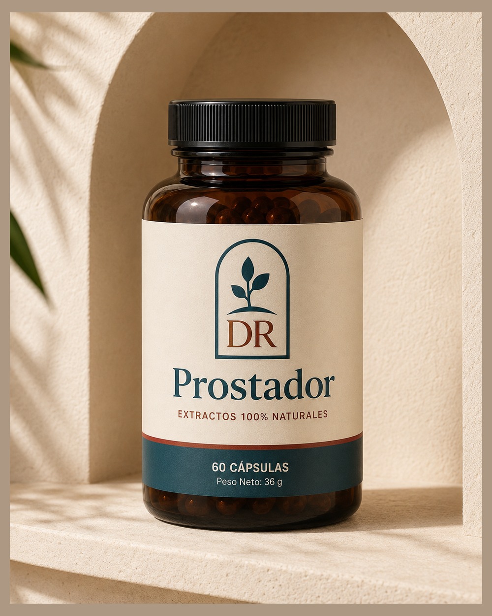 Prostador en una composición de estudio con tonos crema y verdes
